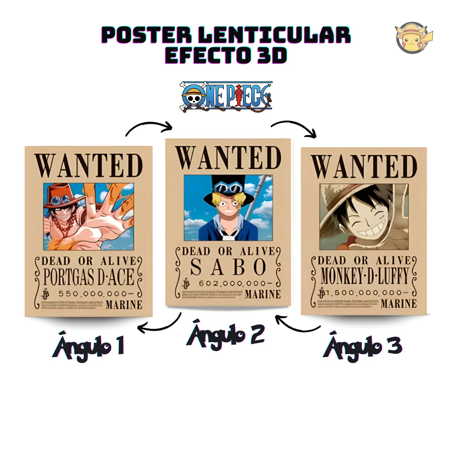 Póster 3D One Piece - Luffy, Sabo y Portgas D.Ace
