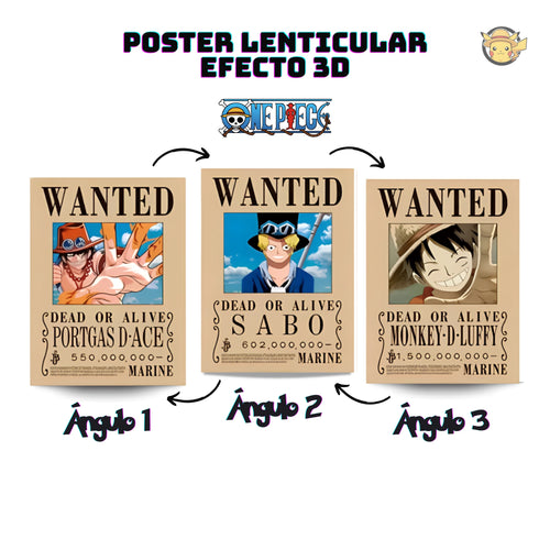 Póster 3D One Piece - Luffy, Sabo y Portgas D.Ace