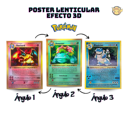 Póster 3D Pokémon - Charizard, Blastoise y Venusaur